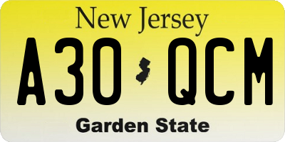 NJ license plate A30QCM