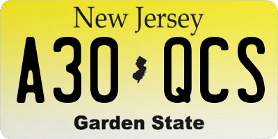 NJ license plate A30QCS
