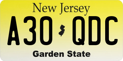 NJ license plate A30QDC