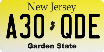 NJ license plate A30QDE