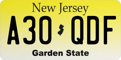 NJ license plate A30QDF