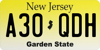 NJ license plate A30QDH