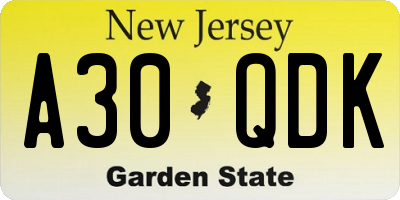 NJ license plate A30QDK