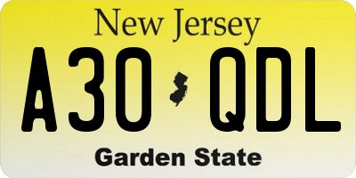 NJ license plate A30QDL