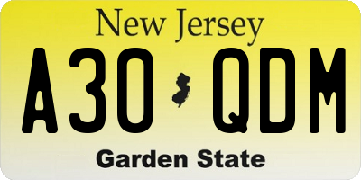 NJ license plate A30QDM