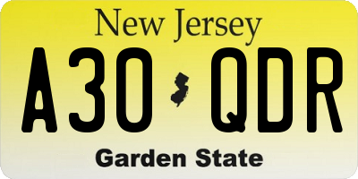 NJ license plate A30QDR