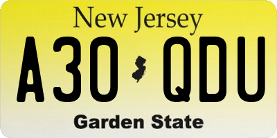NJ license plate A30QDU