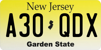 NJ license plate A30QDX