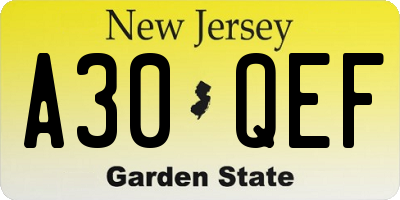 NJ license plate A30QEF