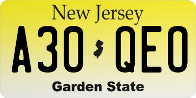 NJ license plate A30QEO
