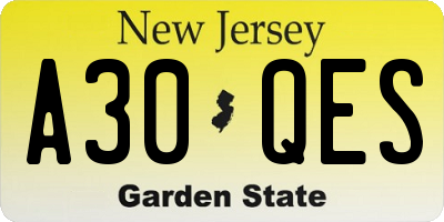NJ license plate A30QES