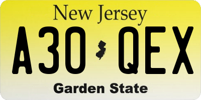 NJ license plate A30QEX