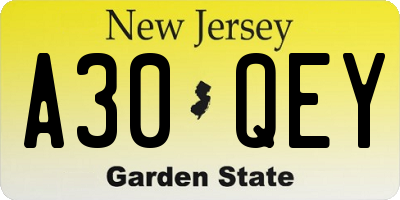 NJ license plate A30QEY
