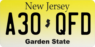 NJ license plate A30QFD