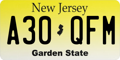 NJ license plate A30QFM