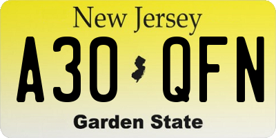 NJ license plate A30QFN