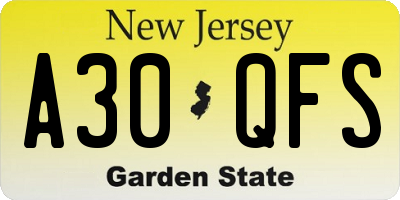 NJ license plate A30QFS