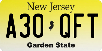 NJ license plate A30QFT