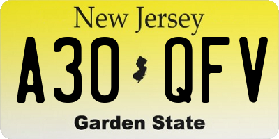 NJ license plate A30QFV