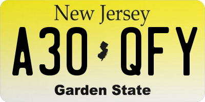 NJ license plate A30QFY