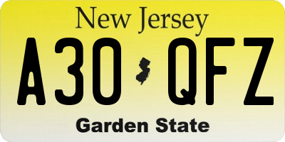 NJ license plate A30QFZ