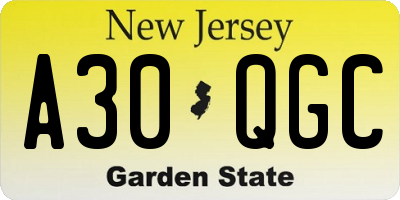 NJ license plate A30QGC