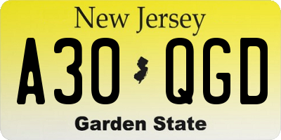 NJ license plate A30QGD