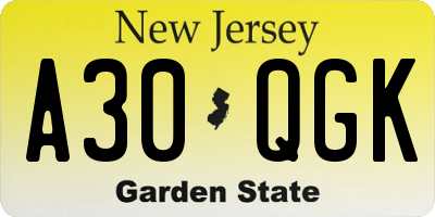 NJ license plate A30QGK