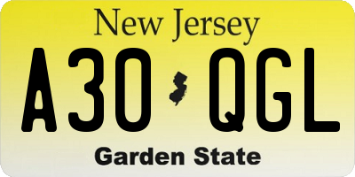 NJ license plate A30QGL