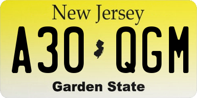 NJ license plate A30QGM
