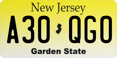 NJ license plate A30QGO