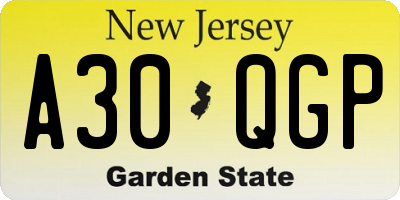 NJ license plate A30QGP