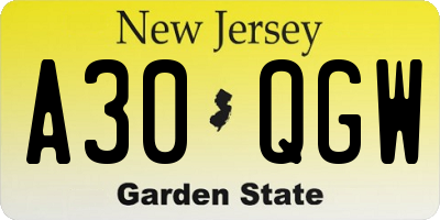 NJ license plate A30QGW