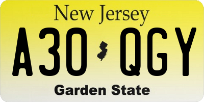 NJ license plate A30QGY