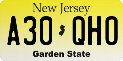 NJ license plate A30QHO