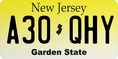 NJ license plate A30QHY
