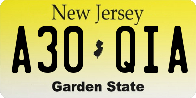 NJ license plate A30QIA