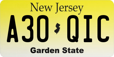 NJ license plate A30QIC
