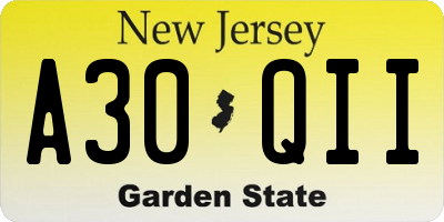 NJ license plate A30QII