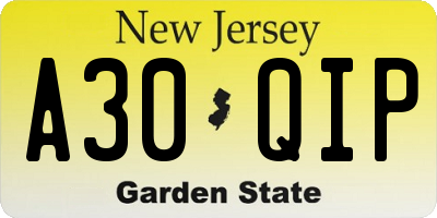 NJ license plate A30QIP