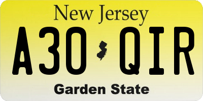 NJ license plate A30QIR