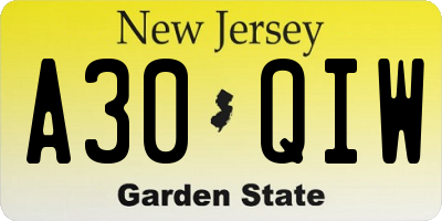 NJ license plate A30QIW