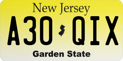 NJ license plate A30QIX