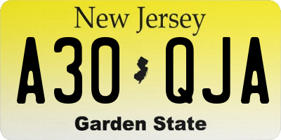 NJ license plate A30QJA