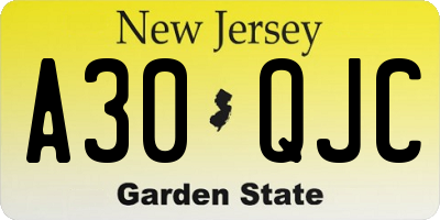 NJ license plate A30QJC