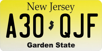 NJ license plate A30QJF