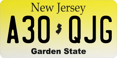 NJ license plate A30QJG