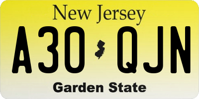NJ license plate A30QJN