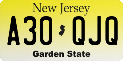 NJ license plate A30QJQ