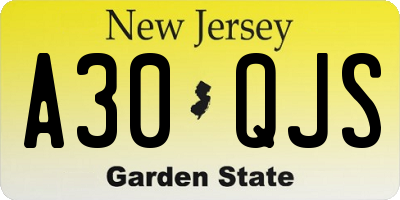 NJ license plate A30QJS